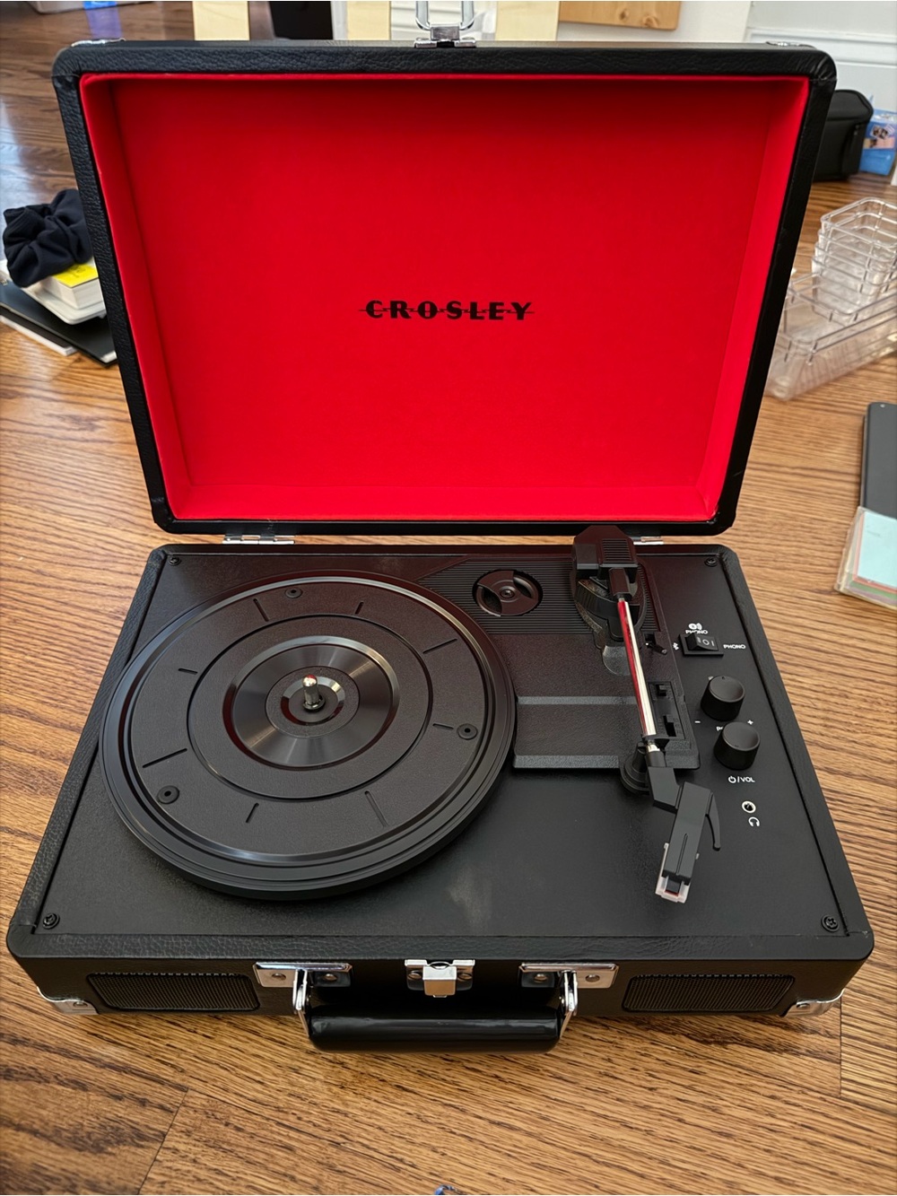 Crosley Black Turntable with Red Interior